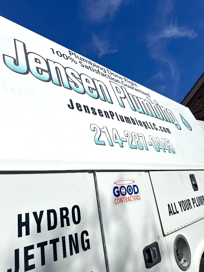 Jensen Plumbing service truck for hydro jetting and plumbing repairs